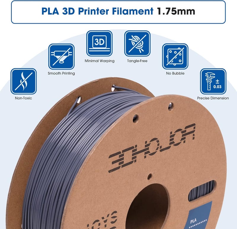 3DHoJor PLA Filament 1.75mm,3D Printing Filament,1kg*2 Cardboard Spool, Fit Most FDM 3D Printer,Dimensional Accuracy +/- 0.03 mm,Vacuum Packaging-2Pack Grey - Image 2
